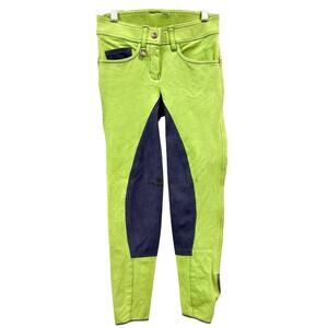 Romfh Lime Green Navy Blue Knee Patch Breeches Equestrian Riding Pants 24R